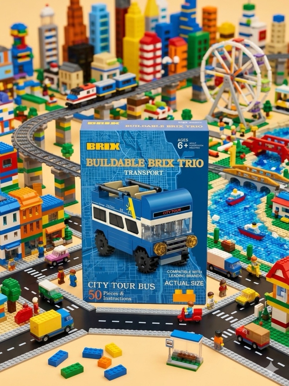 Buildable Brix Trio Blue City Tour Bus Toy